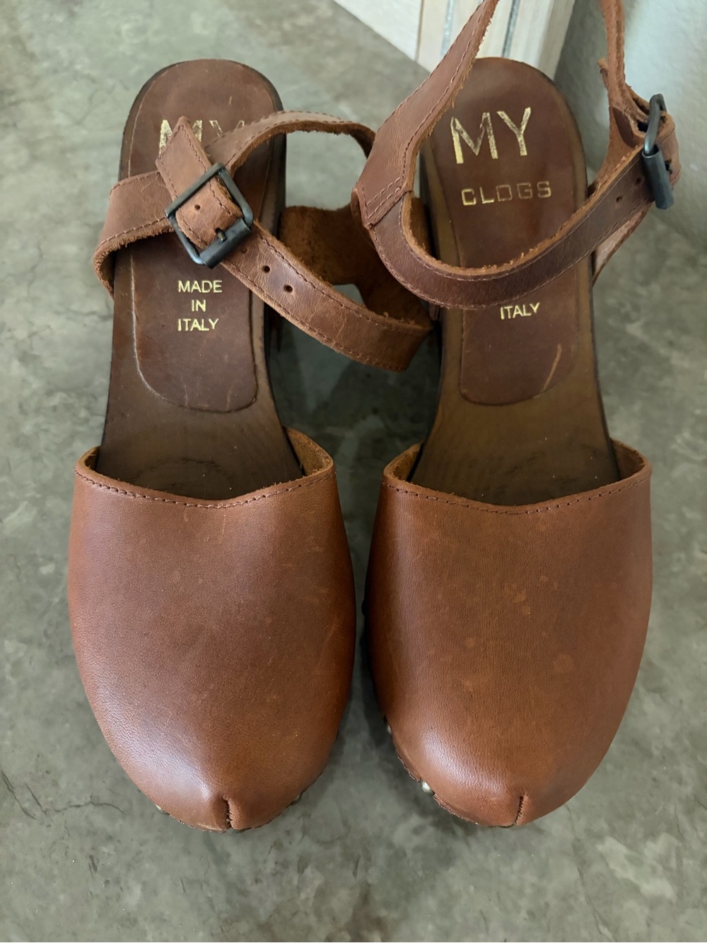 Handmade in Italy Vintage Inspired Swedish Leather Mule Clogs with Buckle - Picture 4 of 5